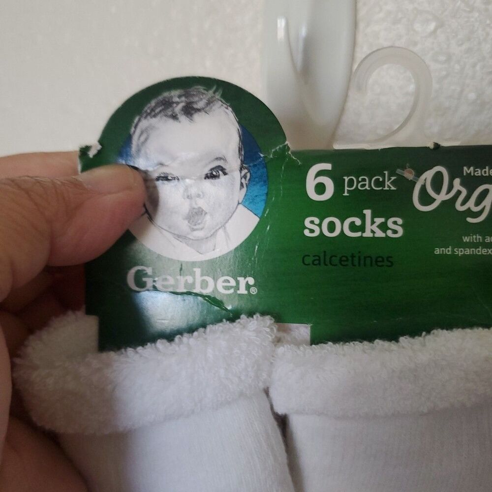 Gerber Baby White Socks Boys & Girls Plush 6 Pack Size 3-6 Months Organic Cotton - Picture 3 of 11